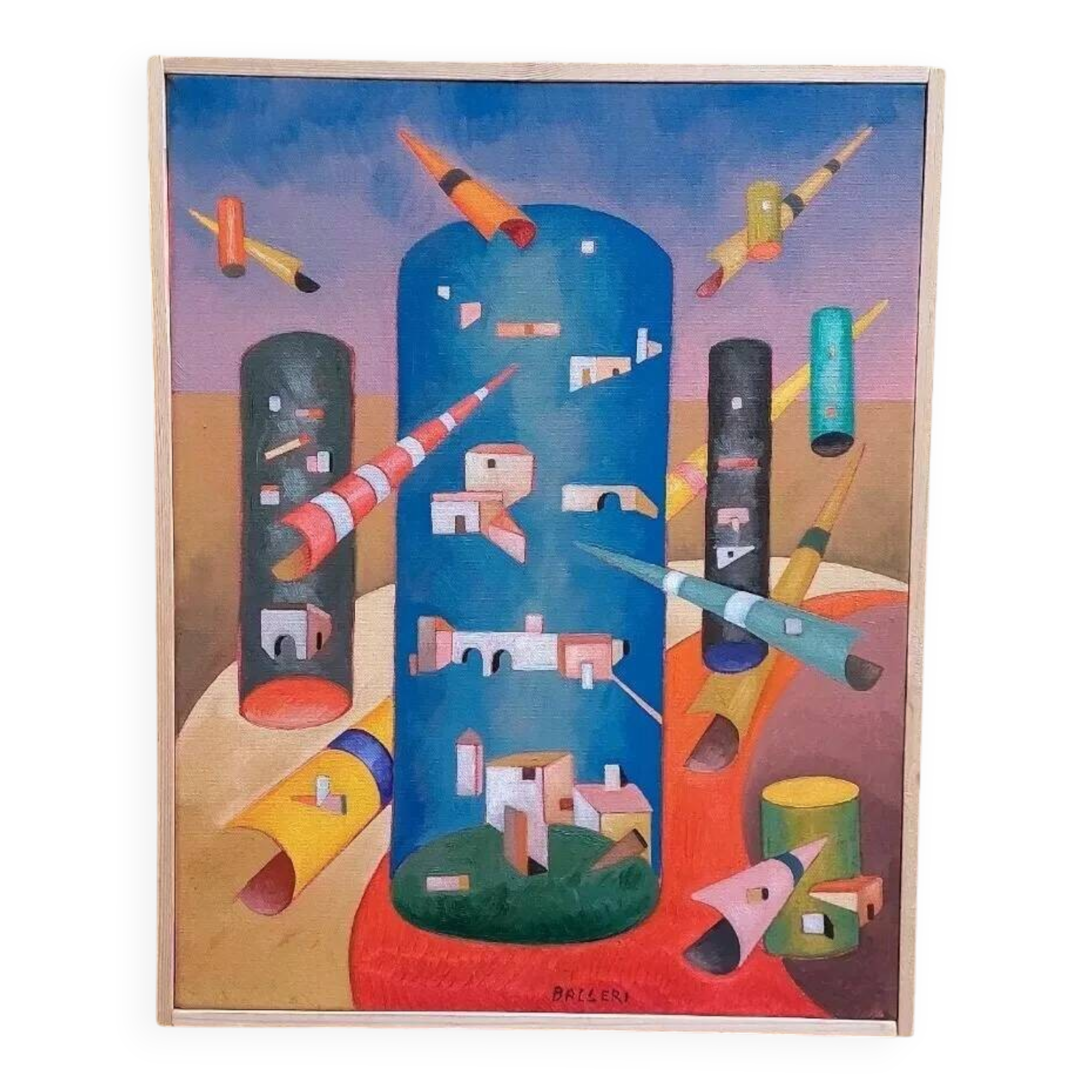 Peinture abstraite, cubisme, franco balleri huile sur toile 'le case alte'