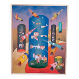 Peinture abstraite, cubisme, franco balleri huile sur toile 'le case alte'