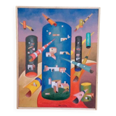 Peinture abstraite, cubisme, franco balleri huile sur toile 'le case alte'