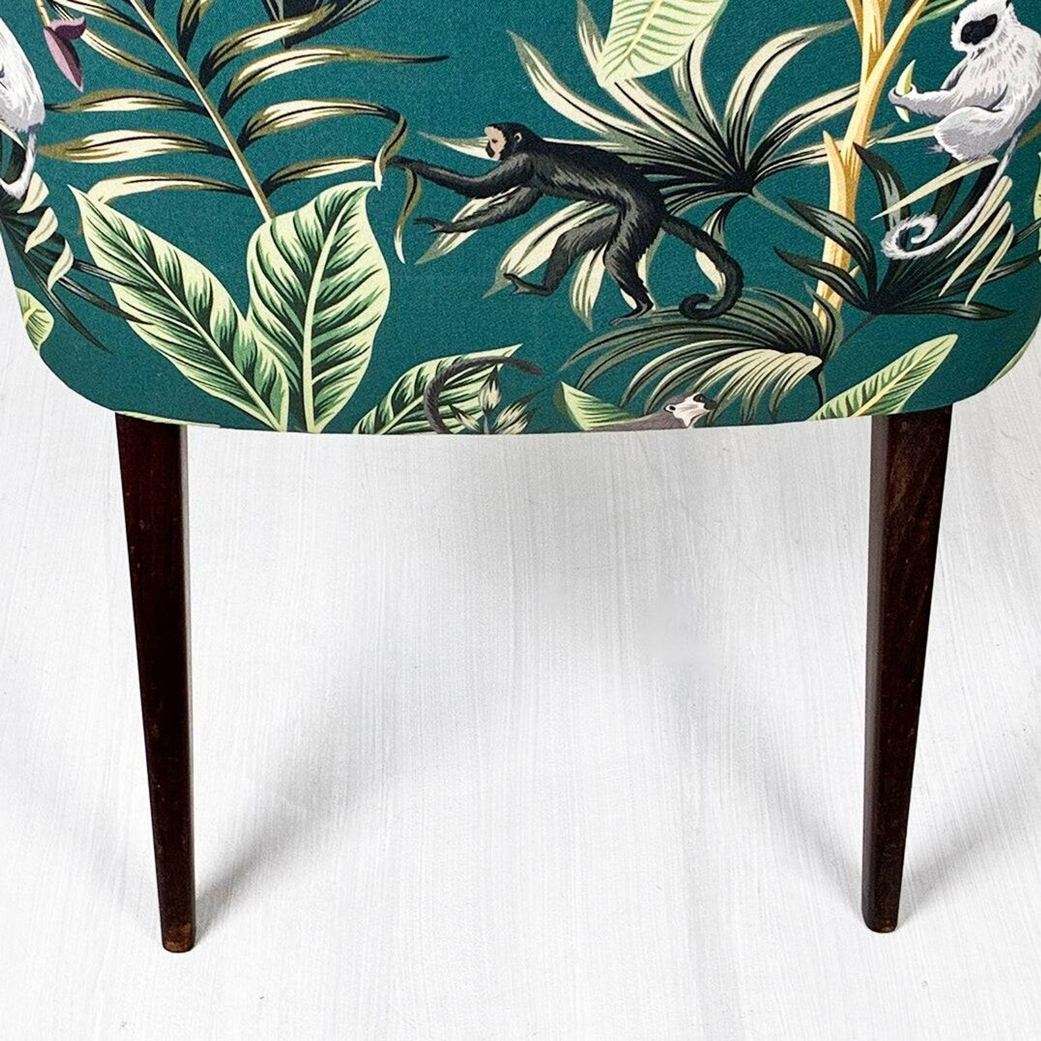 Austrian Thonet armchair from the mid-century with green "Ape" fabric upholstery.