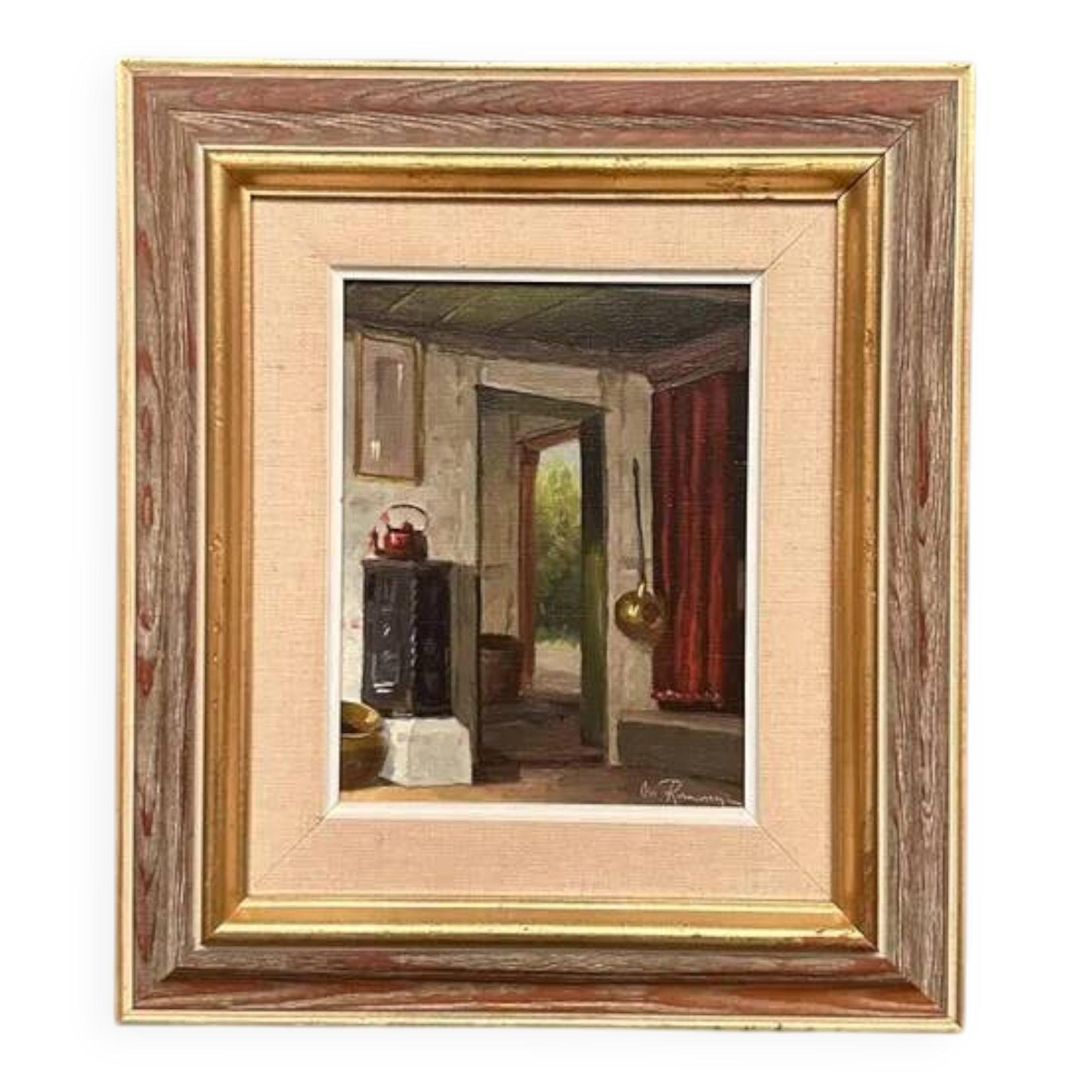 Original Swedish Oil on Canvas – 'Kitchen II' by Osvald Rasmussen – Signed – Vintage and Framed – 41 × 37 cm (16.1" × 14.6")