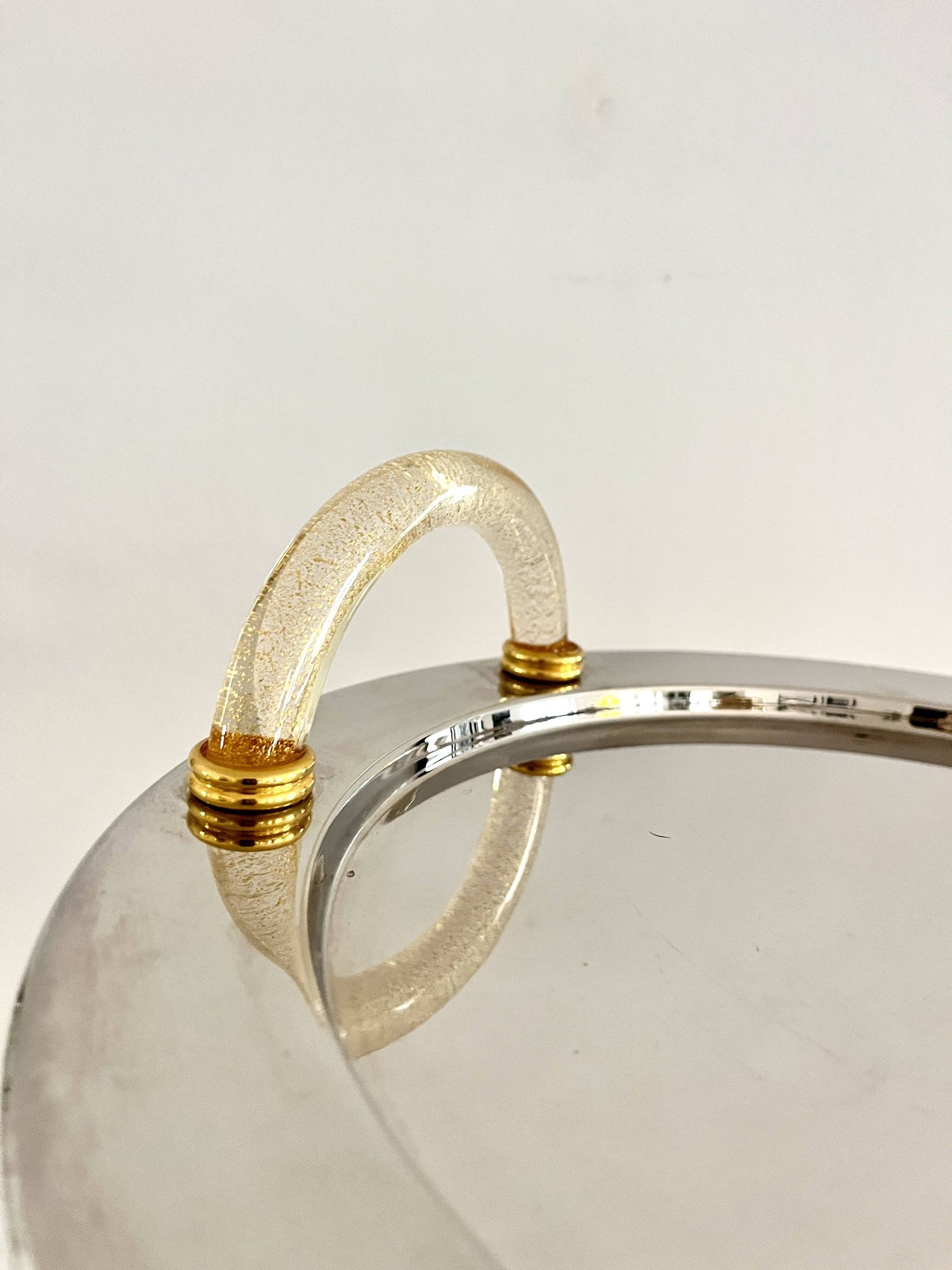 Vintage Palladium-Plated Serving Tray with Murano Glass Handles, Italy, 80s