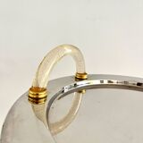 Vintage Palladium-Plated Serving Tray with Murano Glass Handles, Italy, 80s