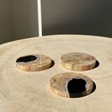 Set of 3 fossilized wooden coasters (clear)