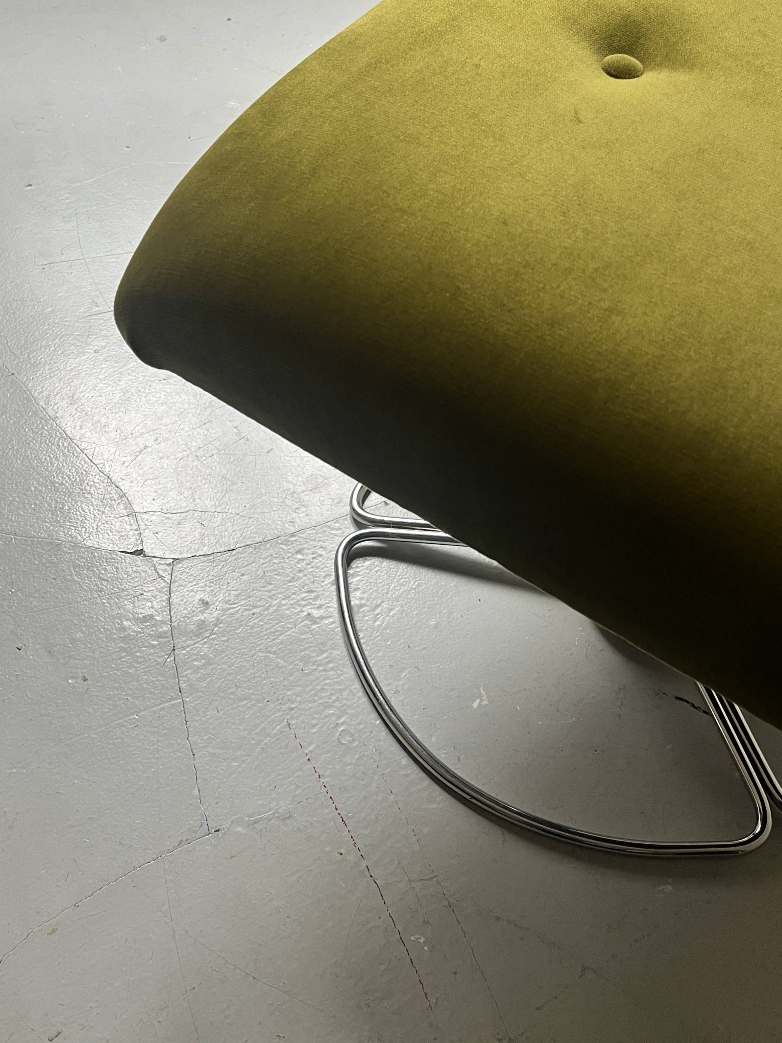 Swivel tulip stool / footrest in khaki green velvet, 1970s design