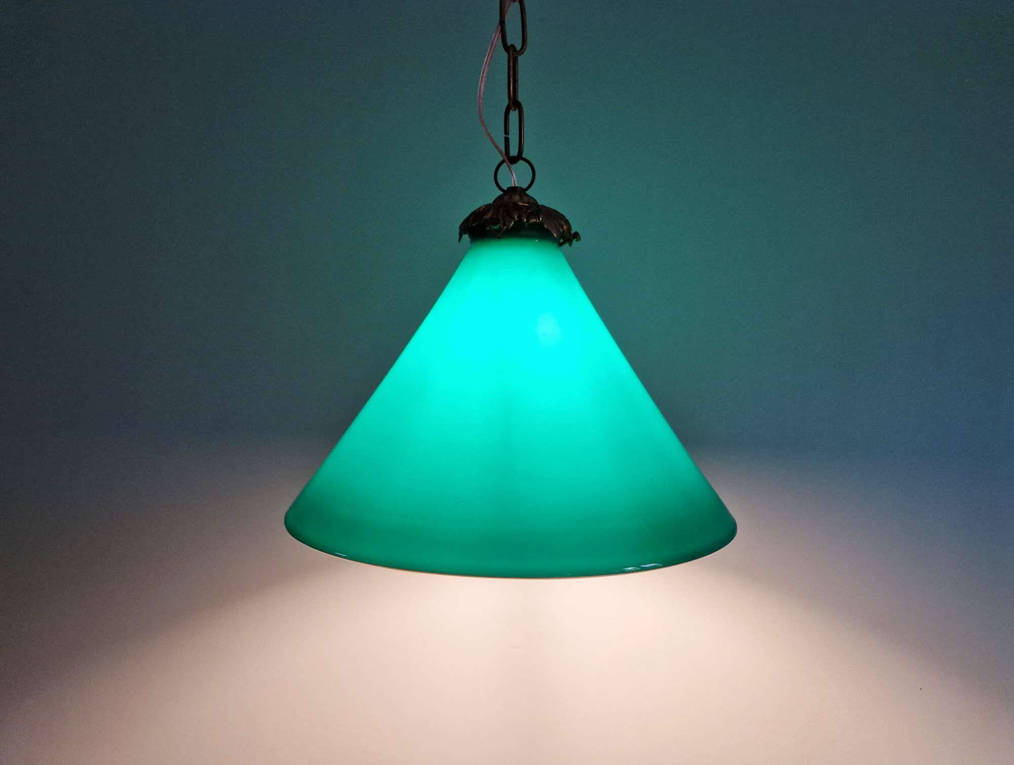 Art Deco conical green opaline pendant light, 1920s-30s