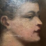 HST/P painting "Family portrait, Young woman" 19th century + frame