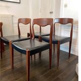 Set of 4 vintage designer chairs in teak and black skai 60's