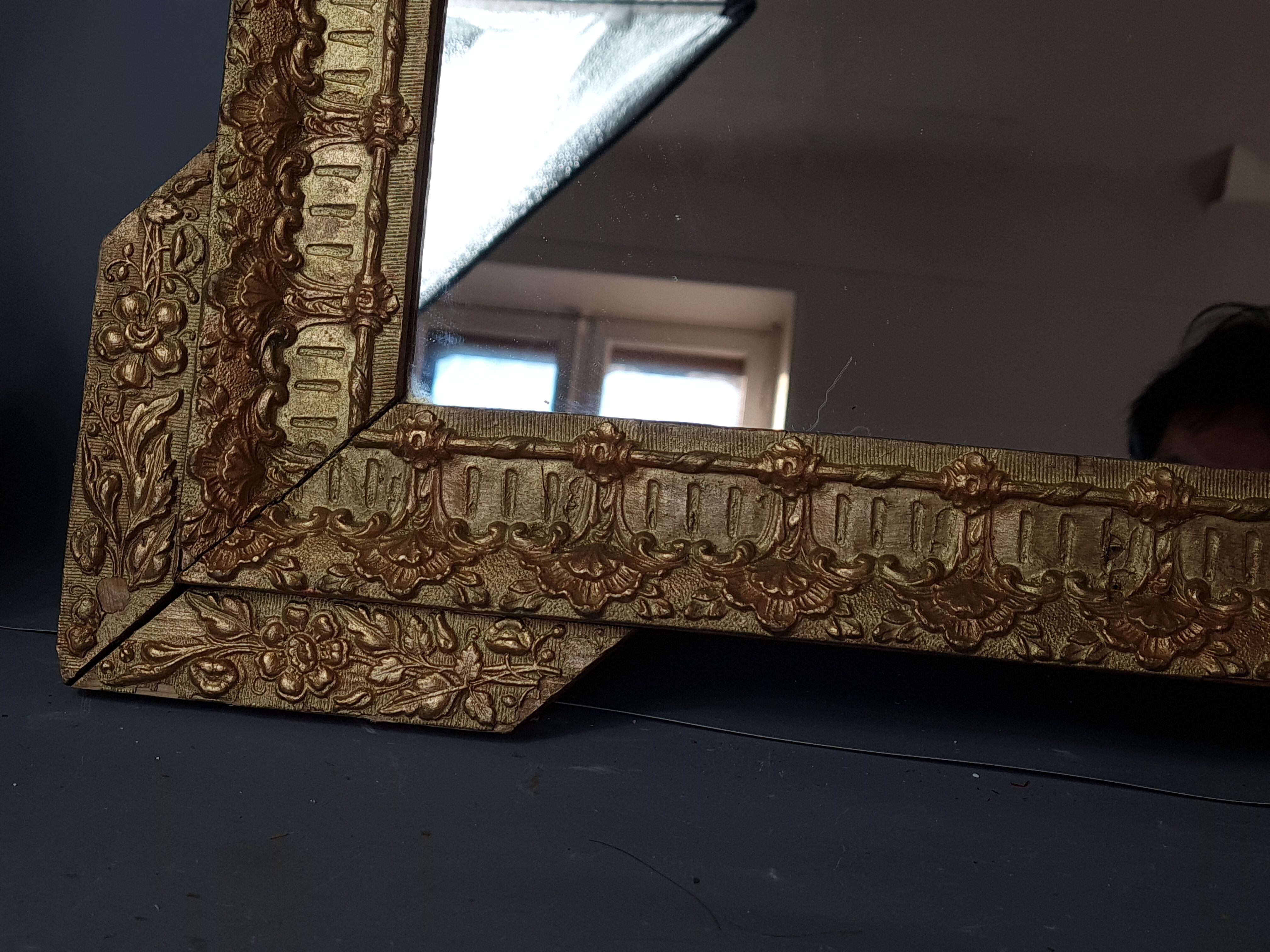 Old mirror frame wood and gilded stucco around 1900 61x46 cm sb