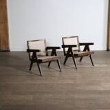Pierre Jeanneret lounge chairs PJ-SI-29-A in teak and Cane, 1950s