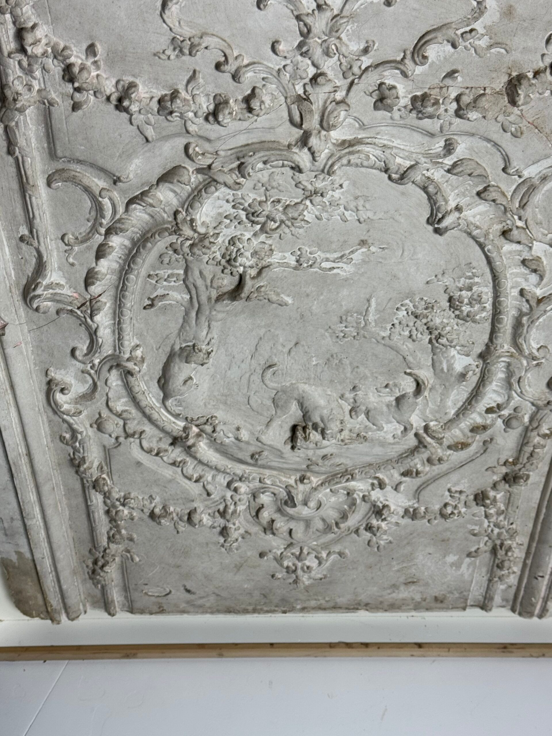 Plaster ceiling fragment framed