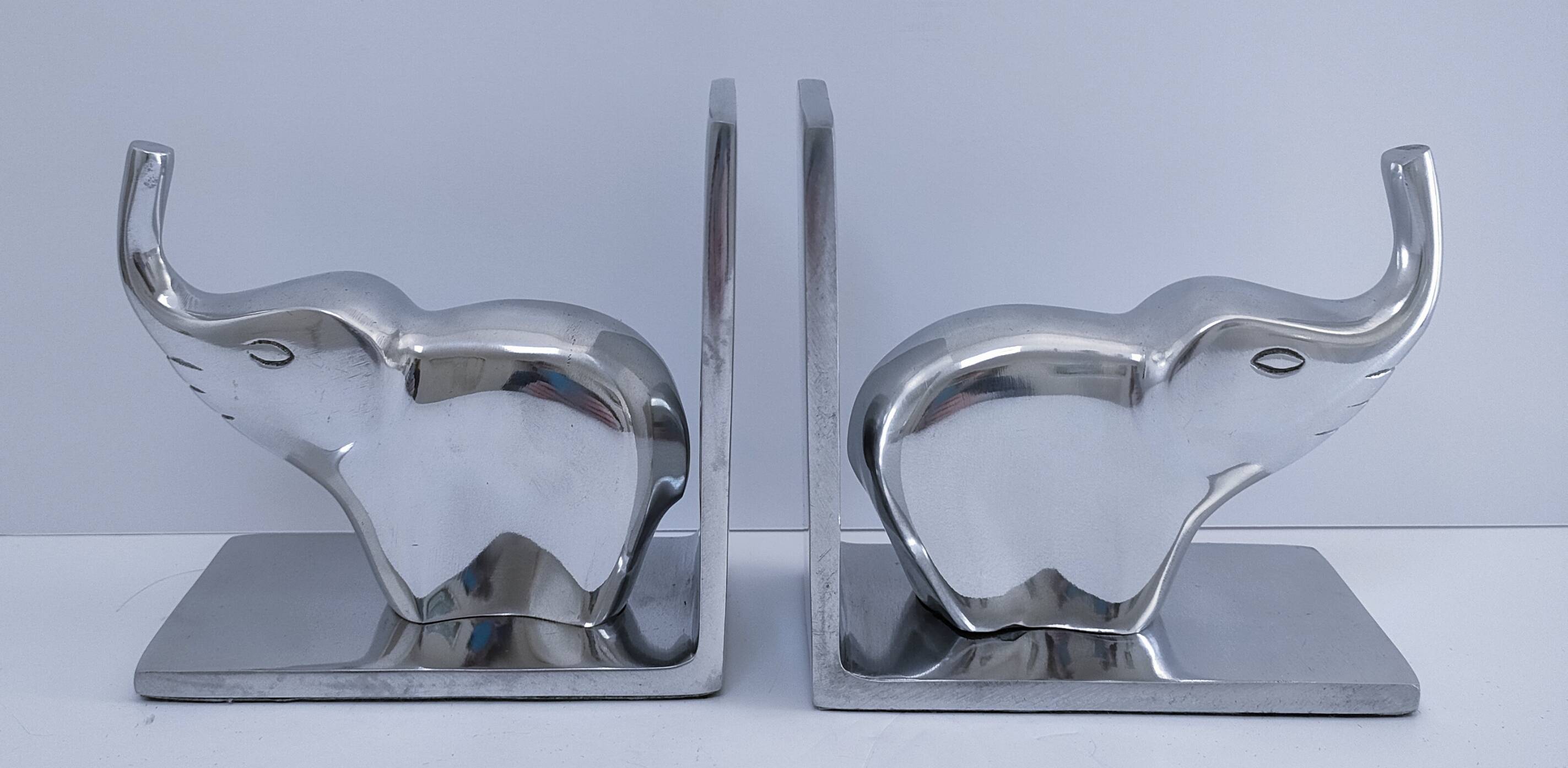 pair of stylised elephant bookends made of aluminium