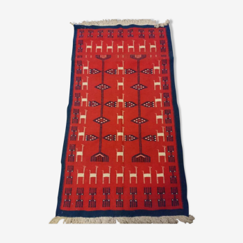 Red wool kilim rug - 100x180cm
