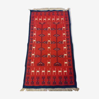 Tapis kilim rouge en laine - 100x180cm