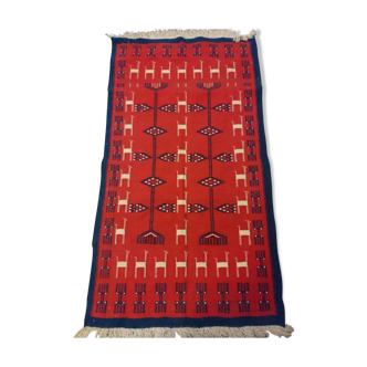 Tapis kilim rouge en laine - 100x180cm