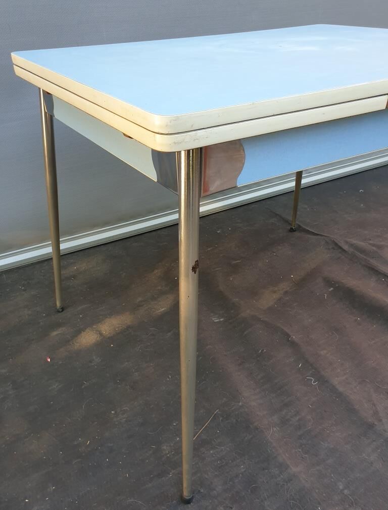 Table Formica MDJ 1960 Blue and Chrome
