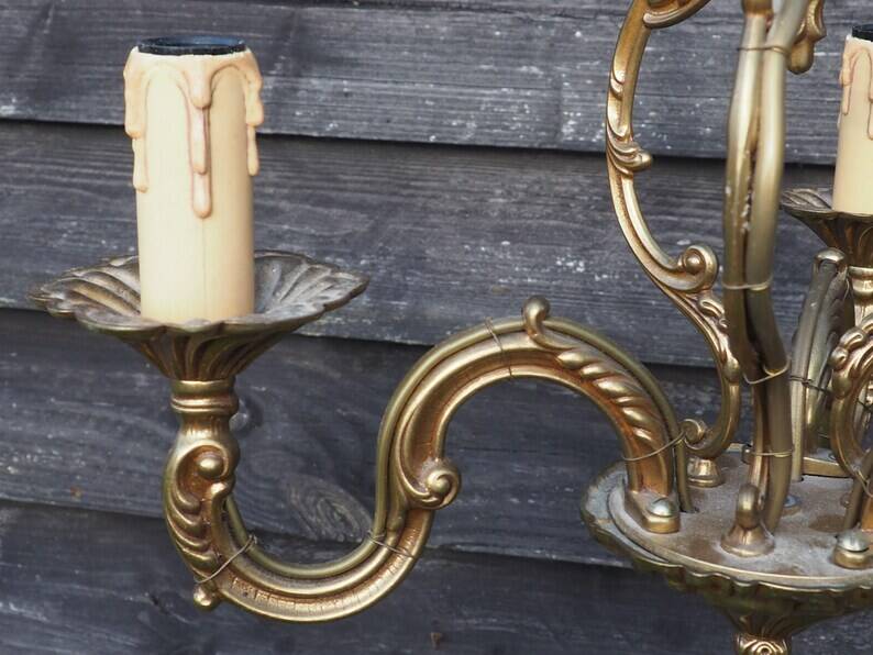 Vintage French Cage Chandelier: Bronze & Brass 3-Branch Ceiling Light