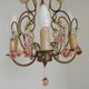 French Vintage 4 Light Metal Cage Chandelier with Bead Swag and Pink Murano Drops