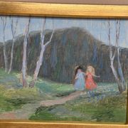 Mid-Century Swedish Oil panel “Sisters” by Gösta Geerd, Vintage & Framed 28×25cm