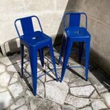 Pair of blue Tolix high chairs