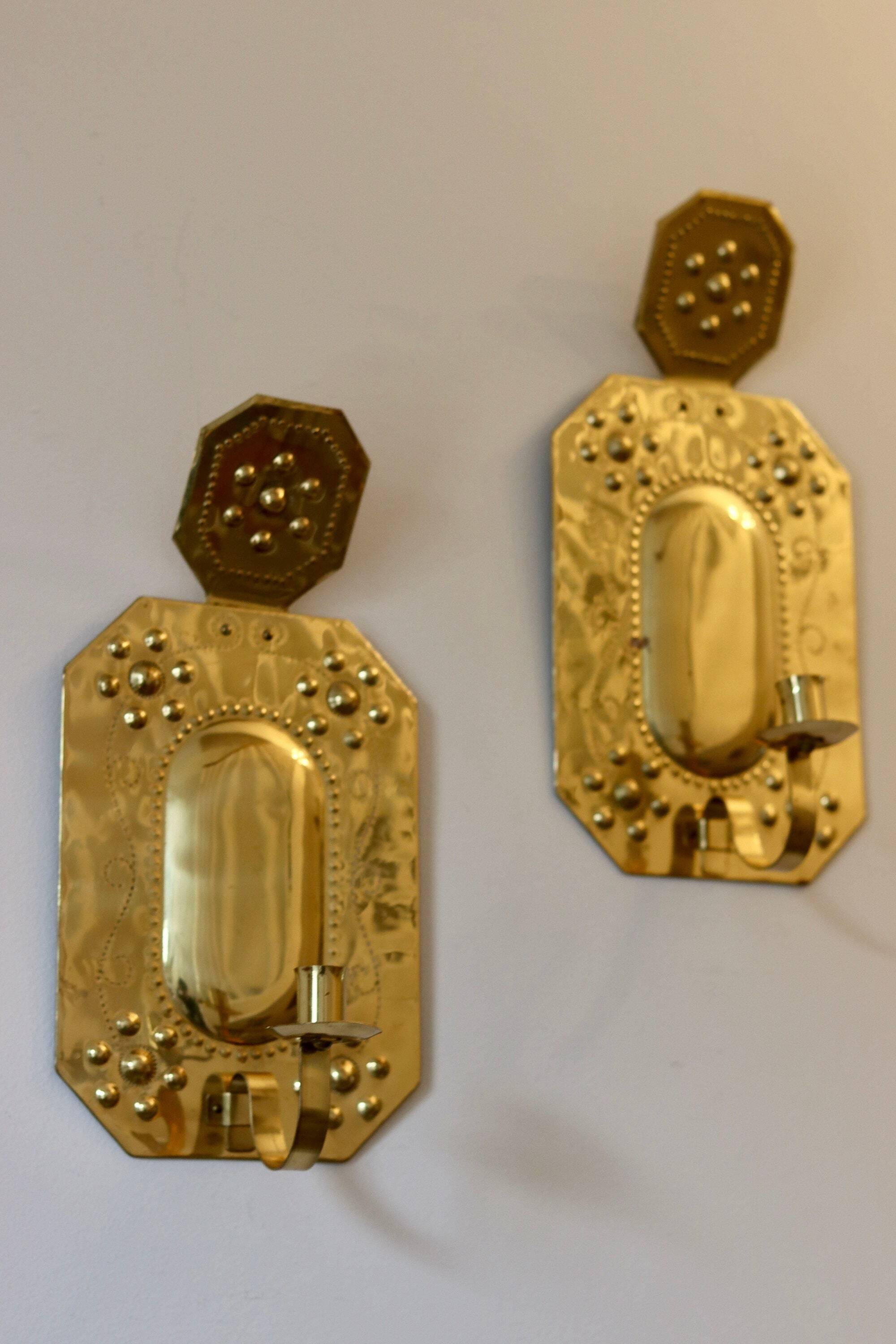 Paire d'appliques vintage en laiton par Firma Lars Holmstrom Arvika, Suède