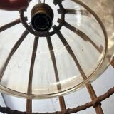 Vintage rattan pendant lamp with glass shade and cord accent