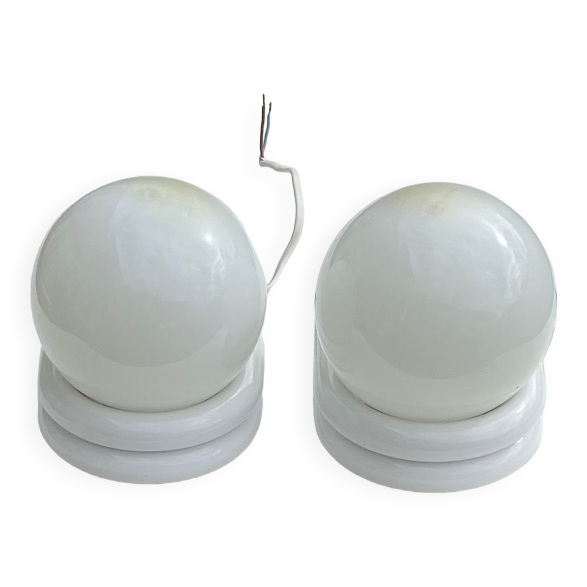 Pair of white and opaline metal wall lights