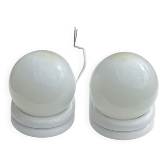 Pair of white and opaline metal wall lights