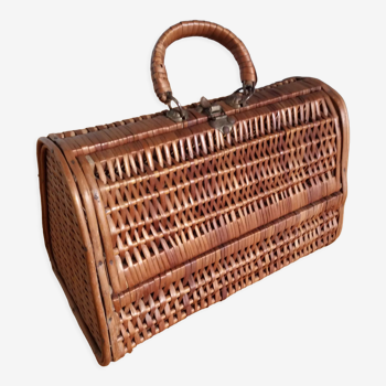 Suitcase in wicker and rattan 50s