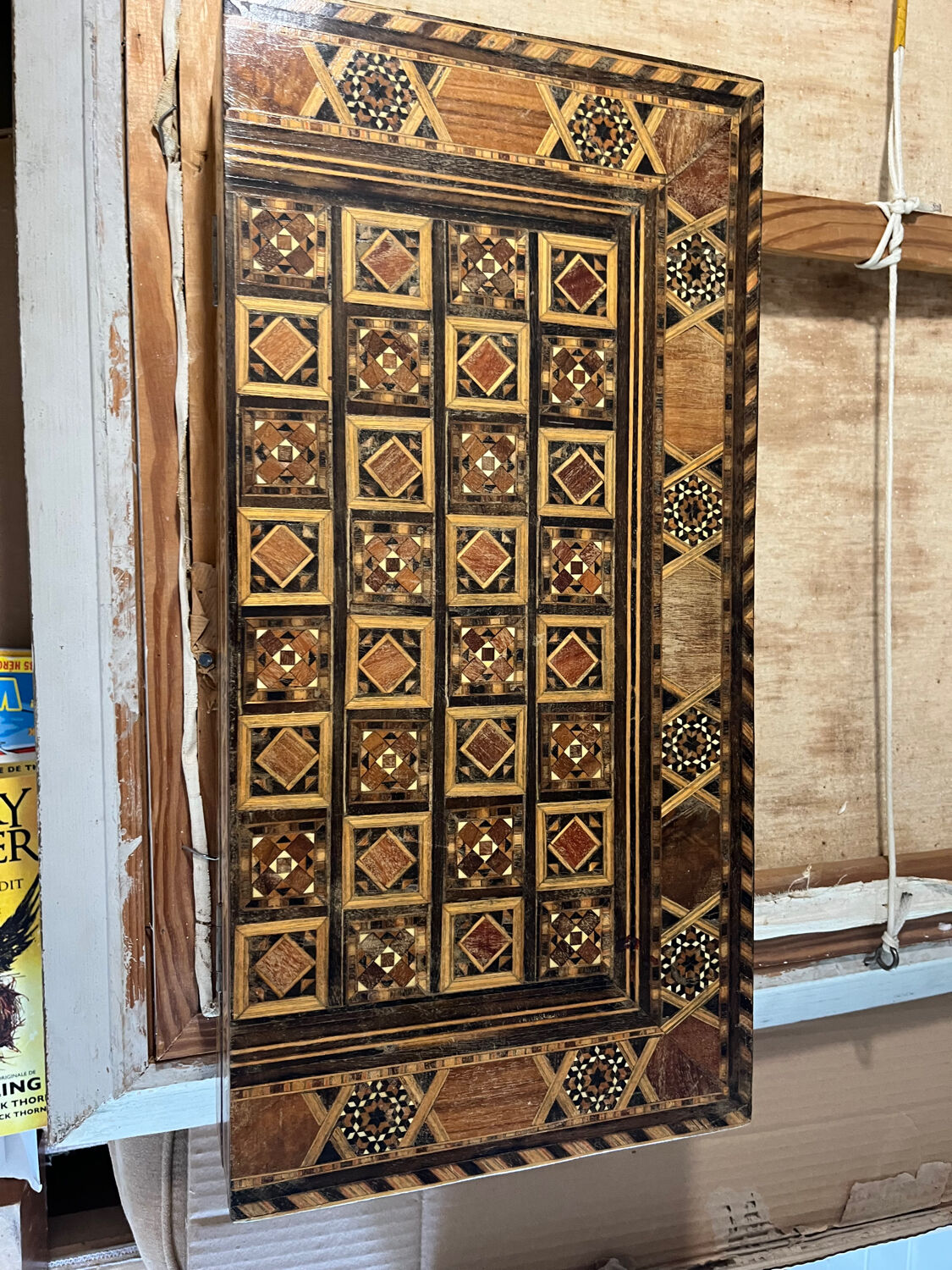 Ancient backgammon in marquetry