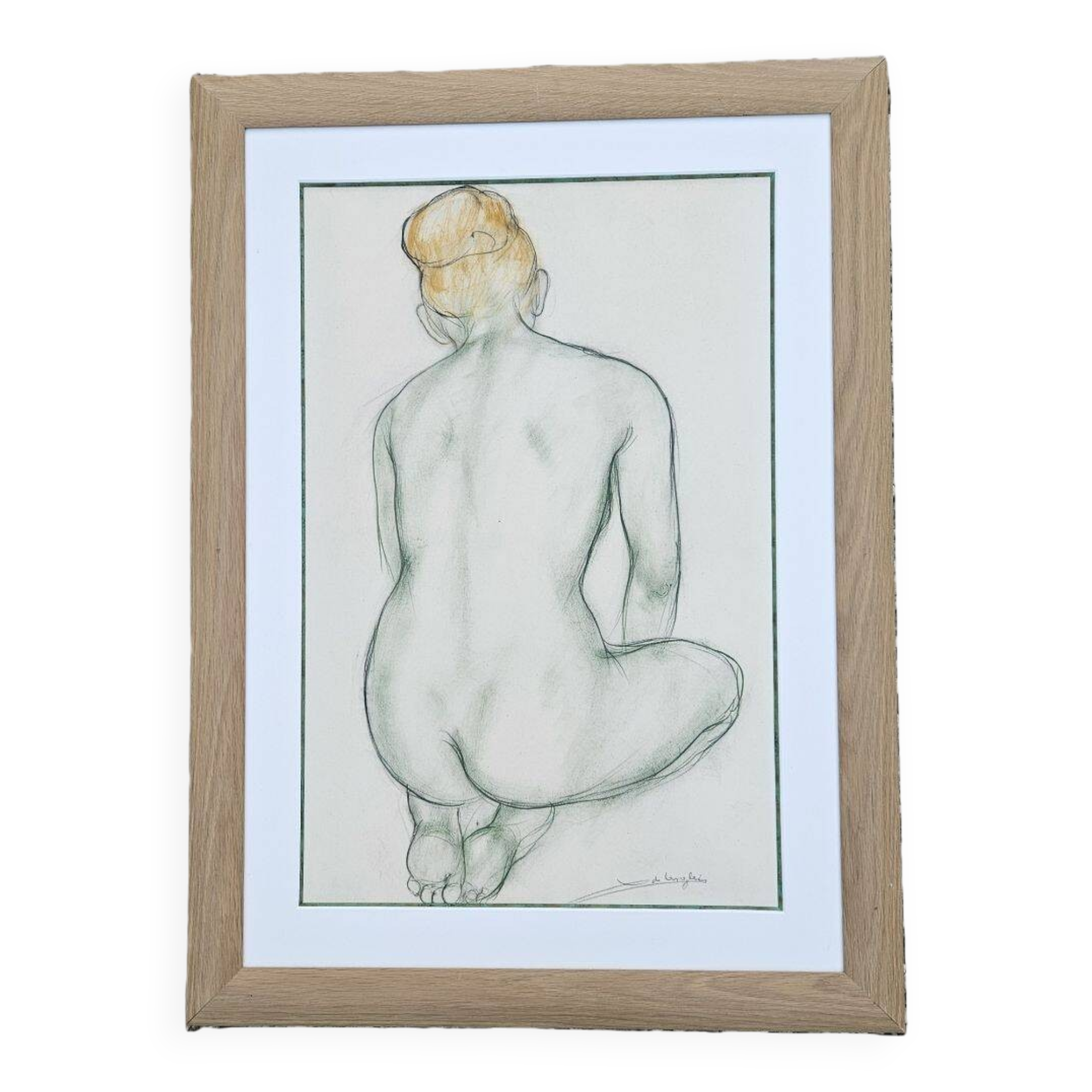 Xavier De Langlais - Pastel of a Kneeling Nude Woman from Behind, Circa 1926