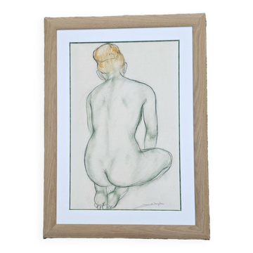 Xavier De Langlais - Pastel Femme Nue Agenouillée De Dos Vers 1926