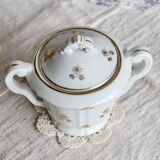 Antique PFC France porcelain sugar bowl with double handles – Gold floral decoration