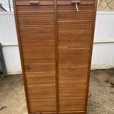 Double-column oak filing cabinet with curtains, 1950s.