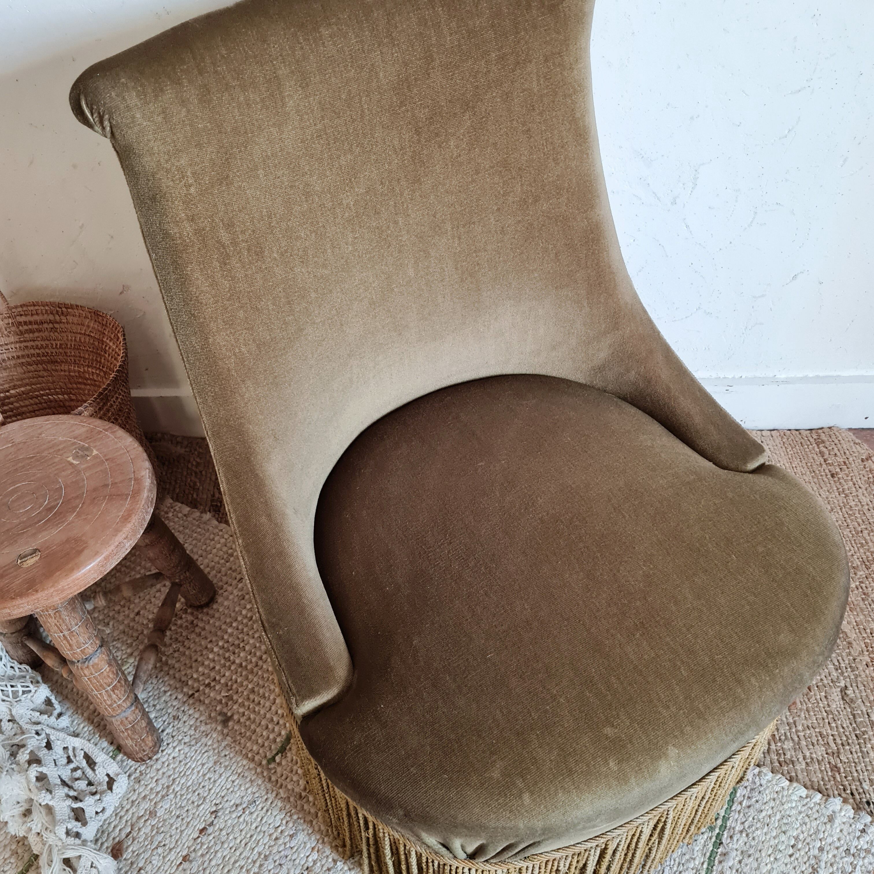 Bronze green velvet toad armchair