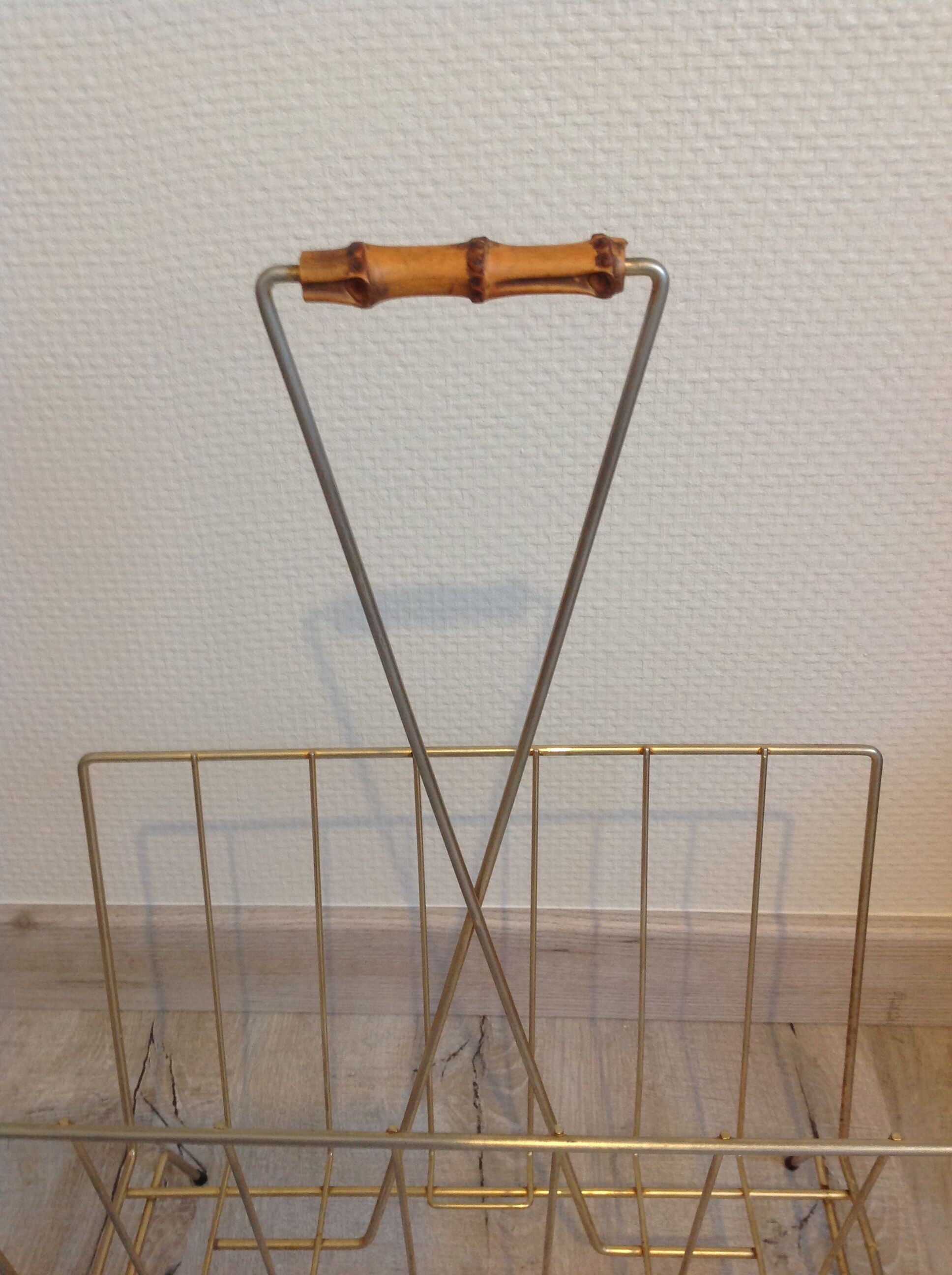 Vintage gold metal magazine door and bamboo handle / vintage 60s-70s
