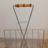 Vintage gold metal magazine door and bamboo handle / vintage 60s-70s