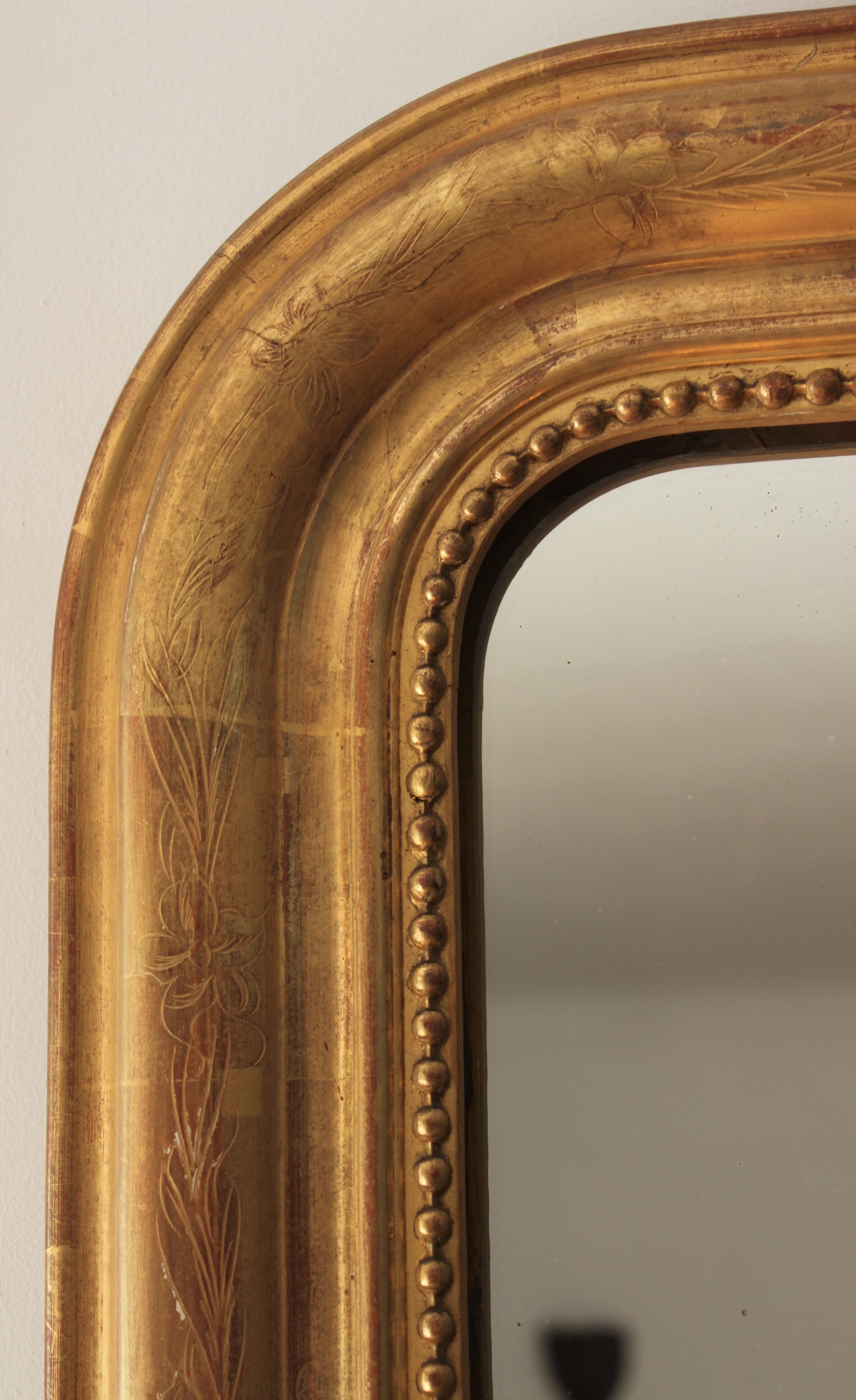 Gilded Louis Philippe mirror old with gold leaf, 126x90 cm
