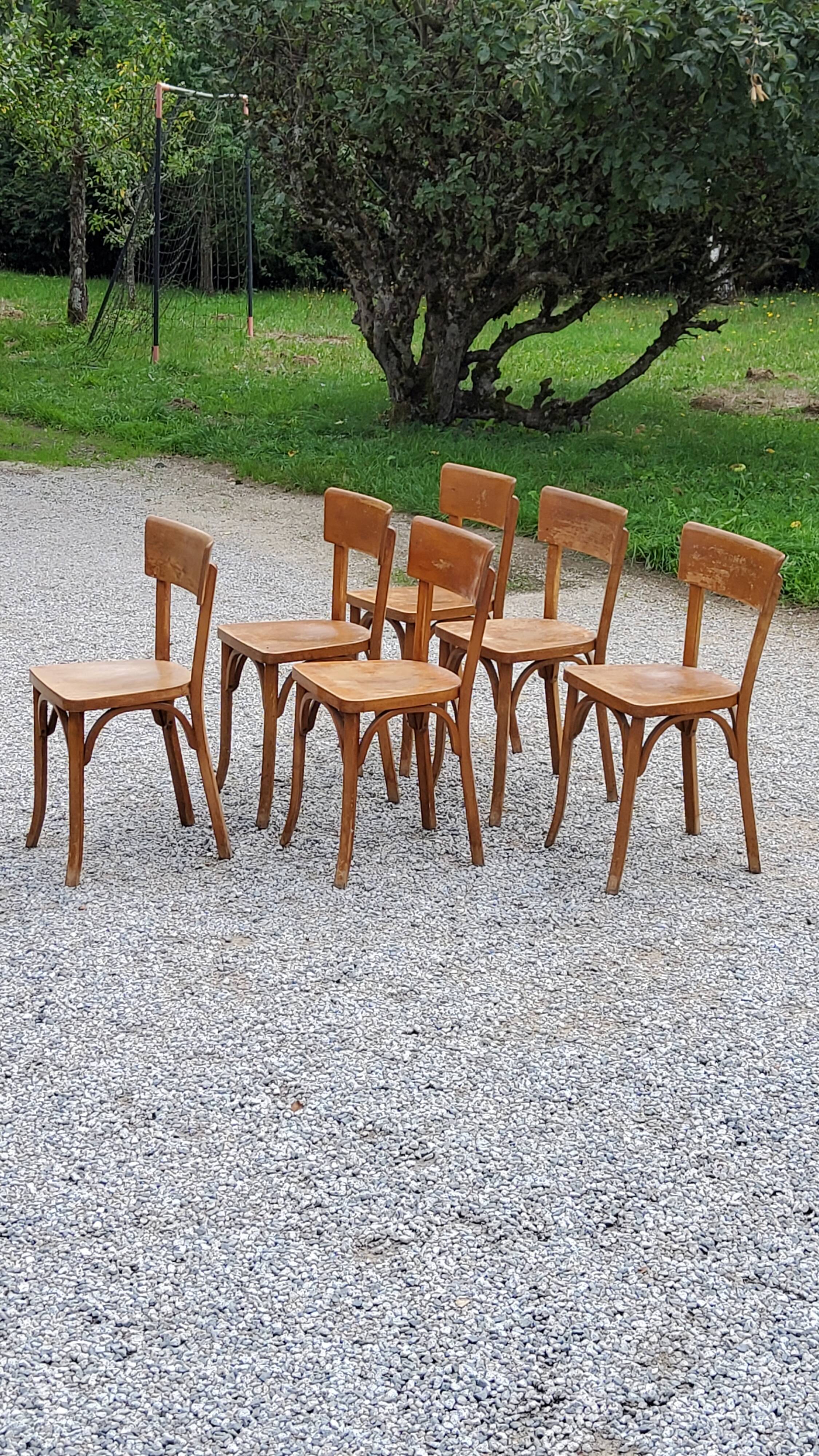 Set of 6 Baumann bistro chairs from the 50s stamp with iron