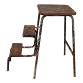 Escabeau d'atelier, marches escamotables, ancien, métal et bois, look patina