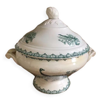 Old tureen on foot in earthenware stamped Amandinoise St Amand Model "Lily of the valley"