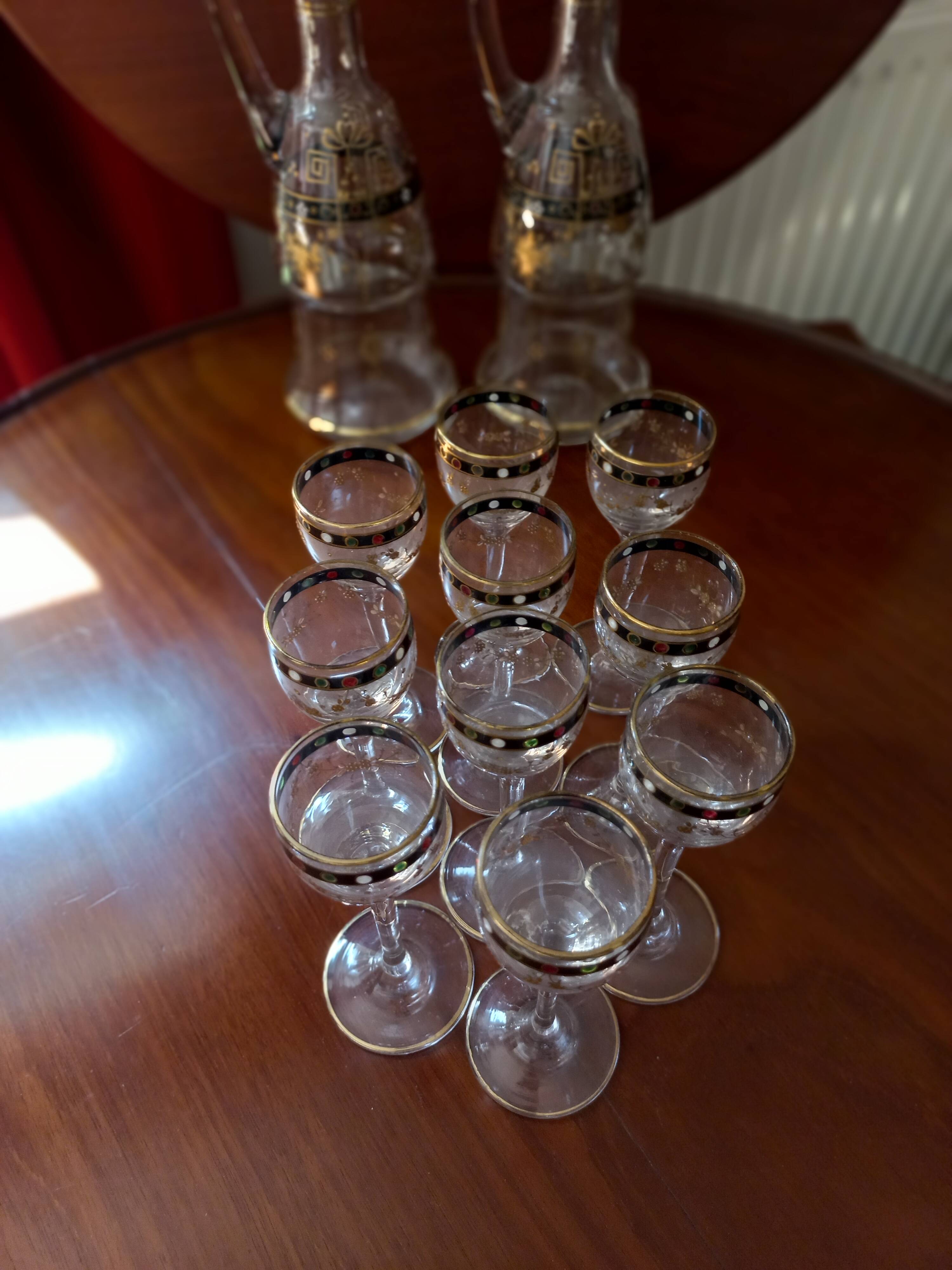 10-piece enameled crystal liqueur set