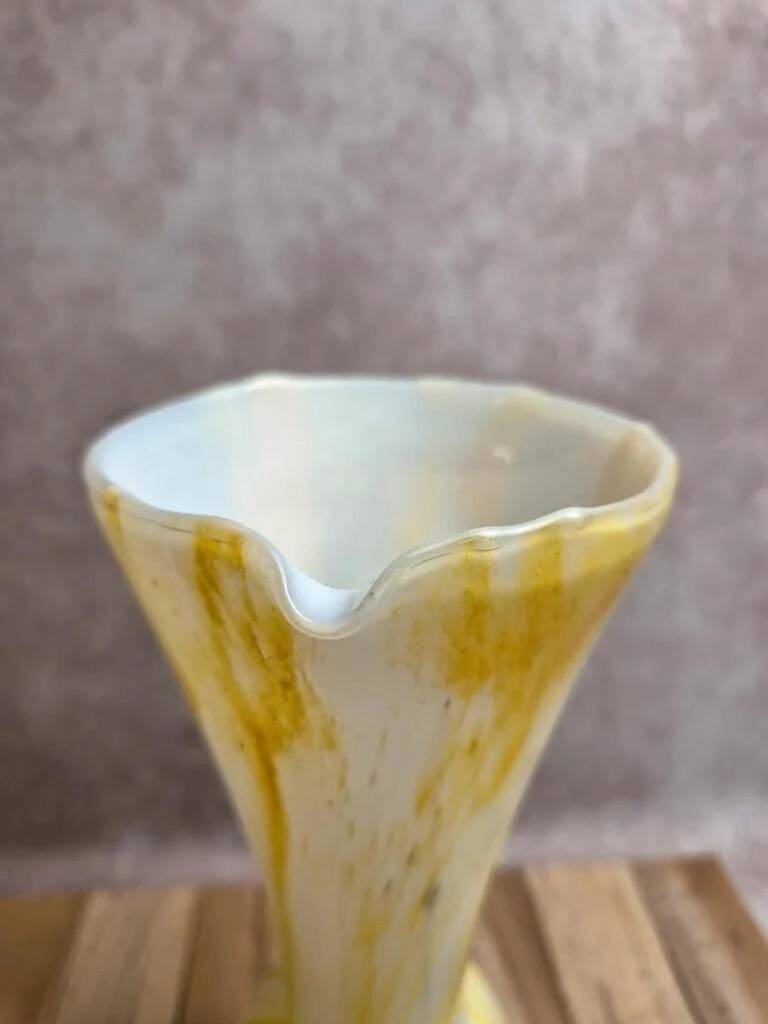 Large yellow and white blown glass pitcher from Italy – 1960s/70s