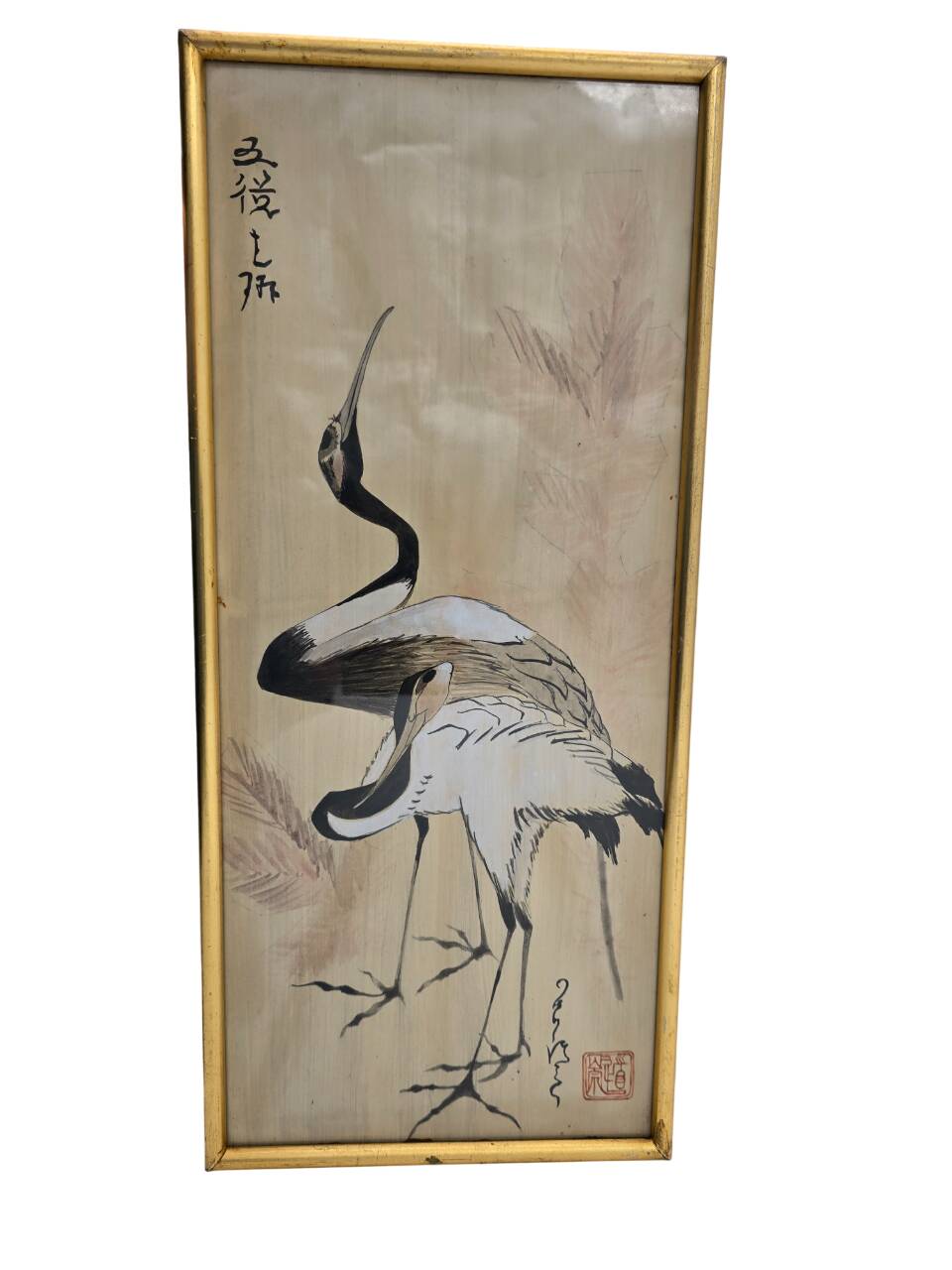 Antique Japanese Silk Painting - The Two Cranes