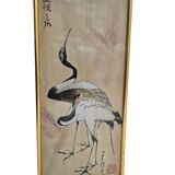 Peinture sur soie japonaise ancienne - Les deux grues