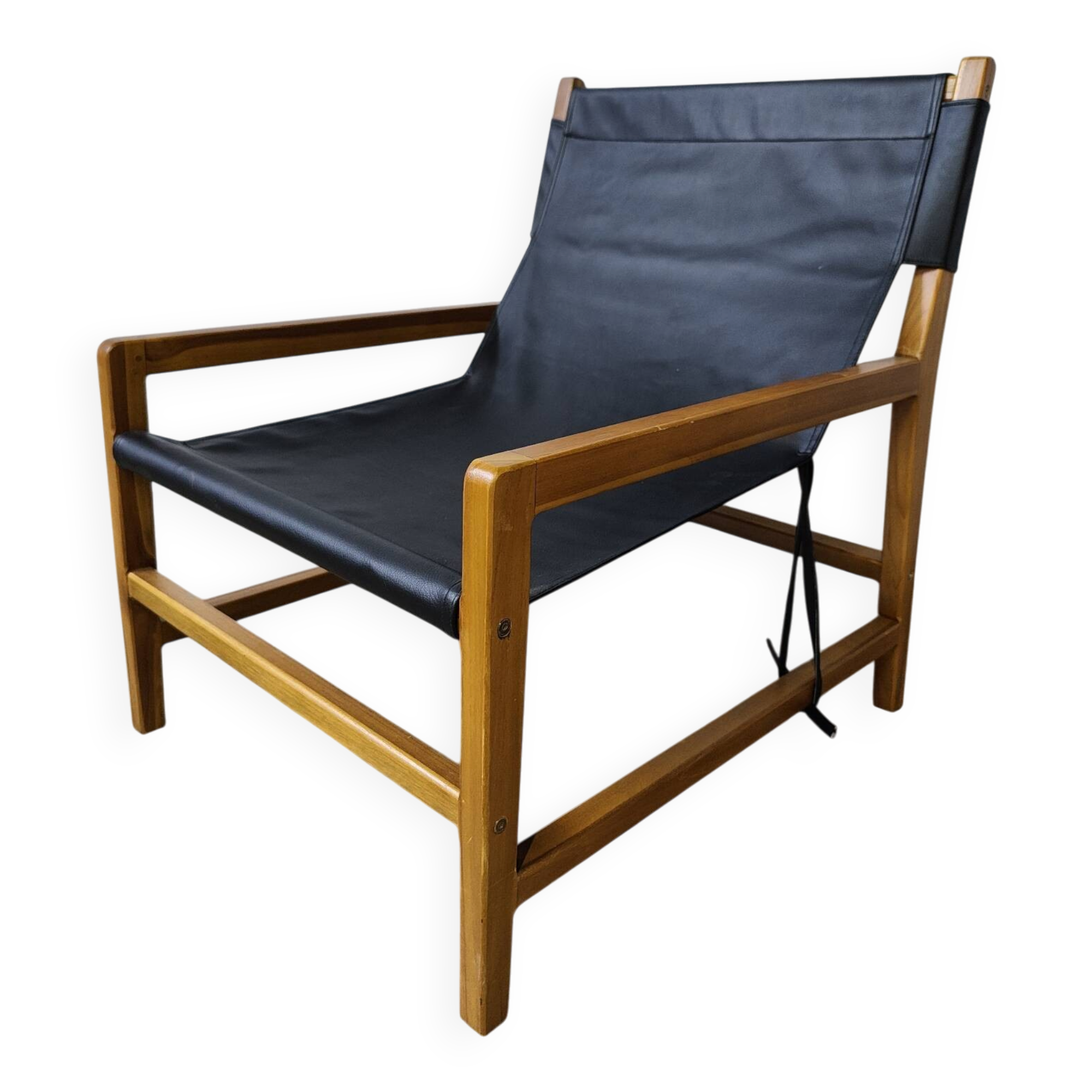 Leather and teak armchair
