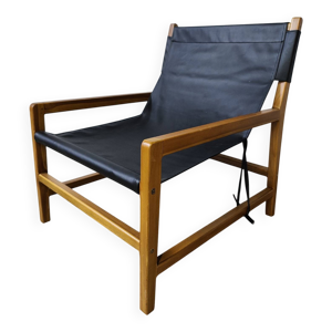 Fauteuil cuir et teck