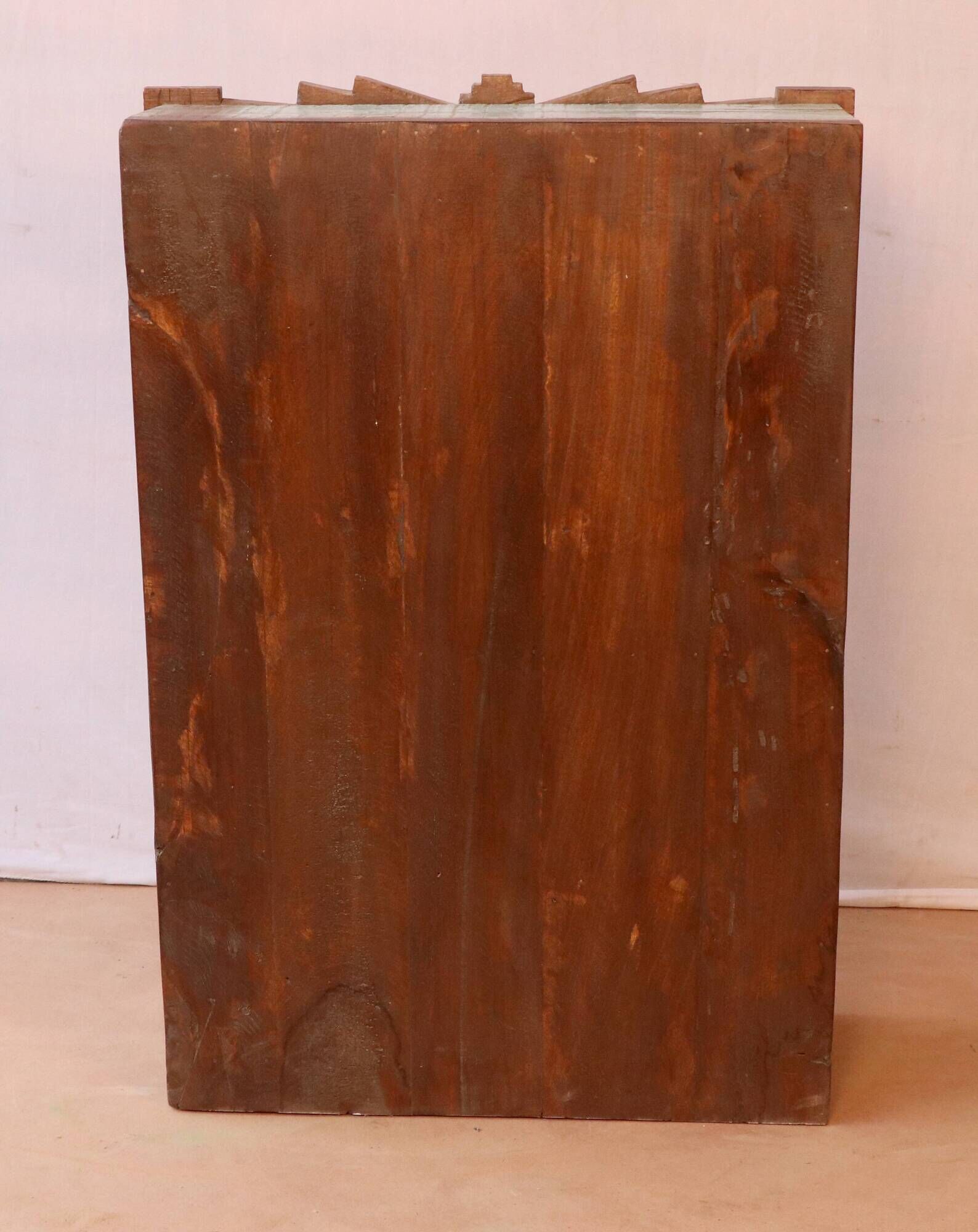 Old art deco cabinet in original turquoise-pink patina Burmese teak
