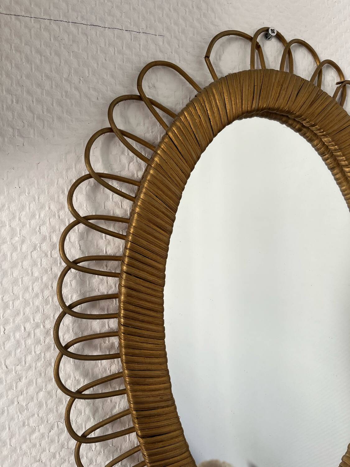 Miroir rotin doré vintage