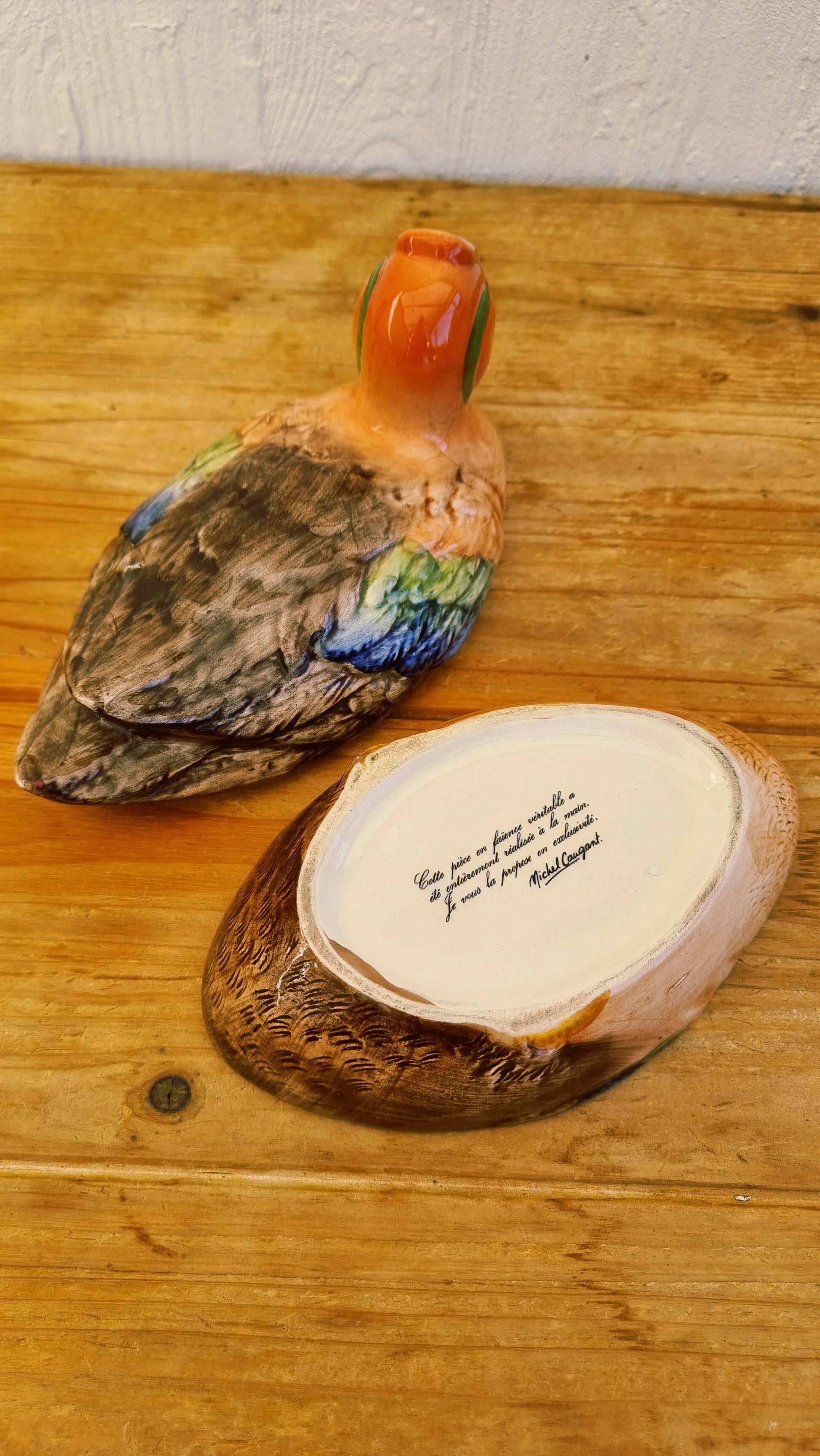 Vintage duck terrine in ceramic signed by Michel Caugant.